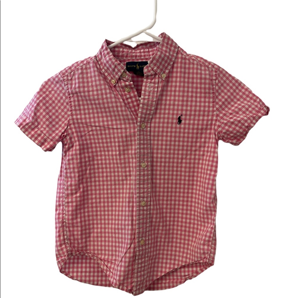 Ralph Lauren’s Boys Gingham Shirt Size 6, pink/white